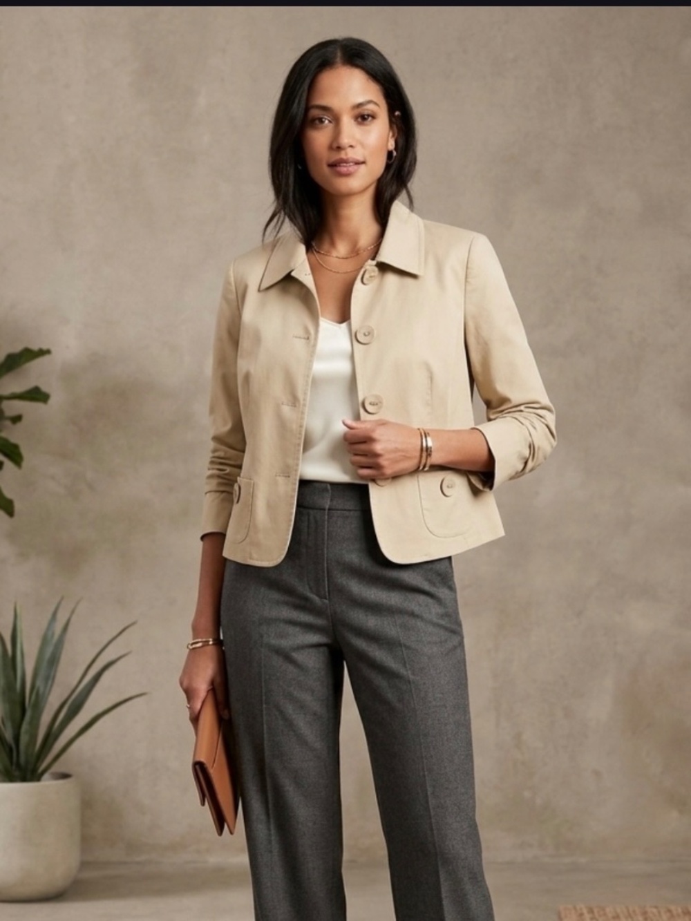 Talbots Women 16 Khaki Tan Tailored Long Sleeve Blazer Preppy Luxury Career Work